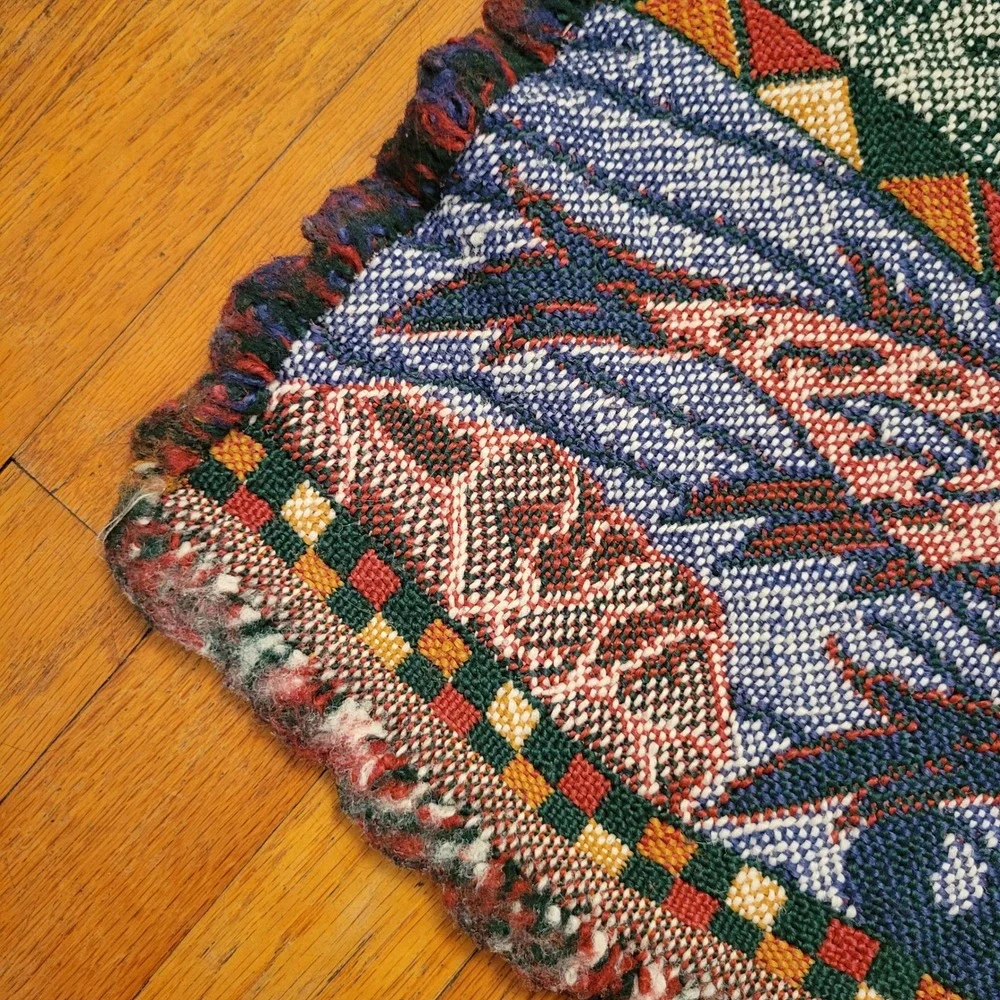 Vintage 50x49 Throw Blanket Multicolor Woven Noahs Ark Animals Tapestry Afghan - Picture 4 of 5